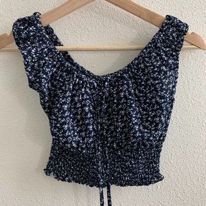 Brandy Melville Cropped Floral Blouse Tie Small